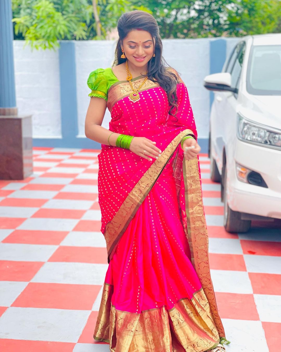 Actress Delna Davis Latest Photoshoot in Pink Saree