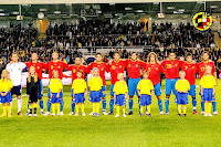 SELECCIÓN DE ESPAÑA - Temporada 2006-07 - Casillas, Sergio Ramos, Fernando Torres, Xavi, Cesc, Capdevila, Albelda, Puyol, Juanito, Villa y Angulo - SUECIA 2 (Elmander y Allbaeck), ESPAÑA 0 - 07/10/2006 - Eurocopa de Austria y Suiza 2008, fase de clasificación - Solna, Estocolmo, Suecia, estadio Rasunda - Alineación: Casillas; Sergio Ramos, Juanito, Puyol, Joan Capdevila (Antonio Puerta, 51'); Angulo (Luis García, 59'), Albelda, Xavi, Cesc (Iniesta, 46'); Villa y Torres