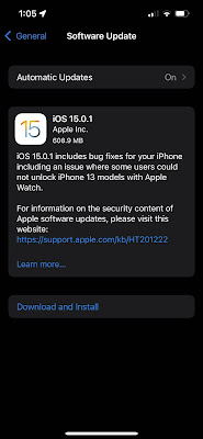 Software Update iOS 15.0.1