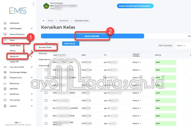Kenaikan Kelas Siswa di Emis