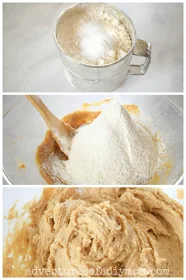 adding flour to the peanut butter mixture