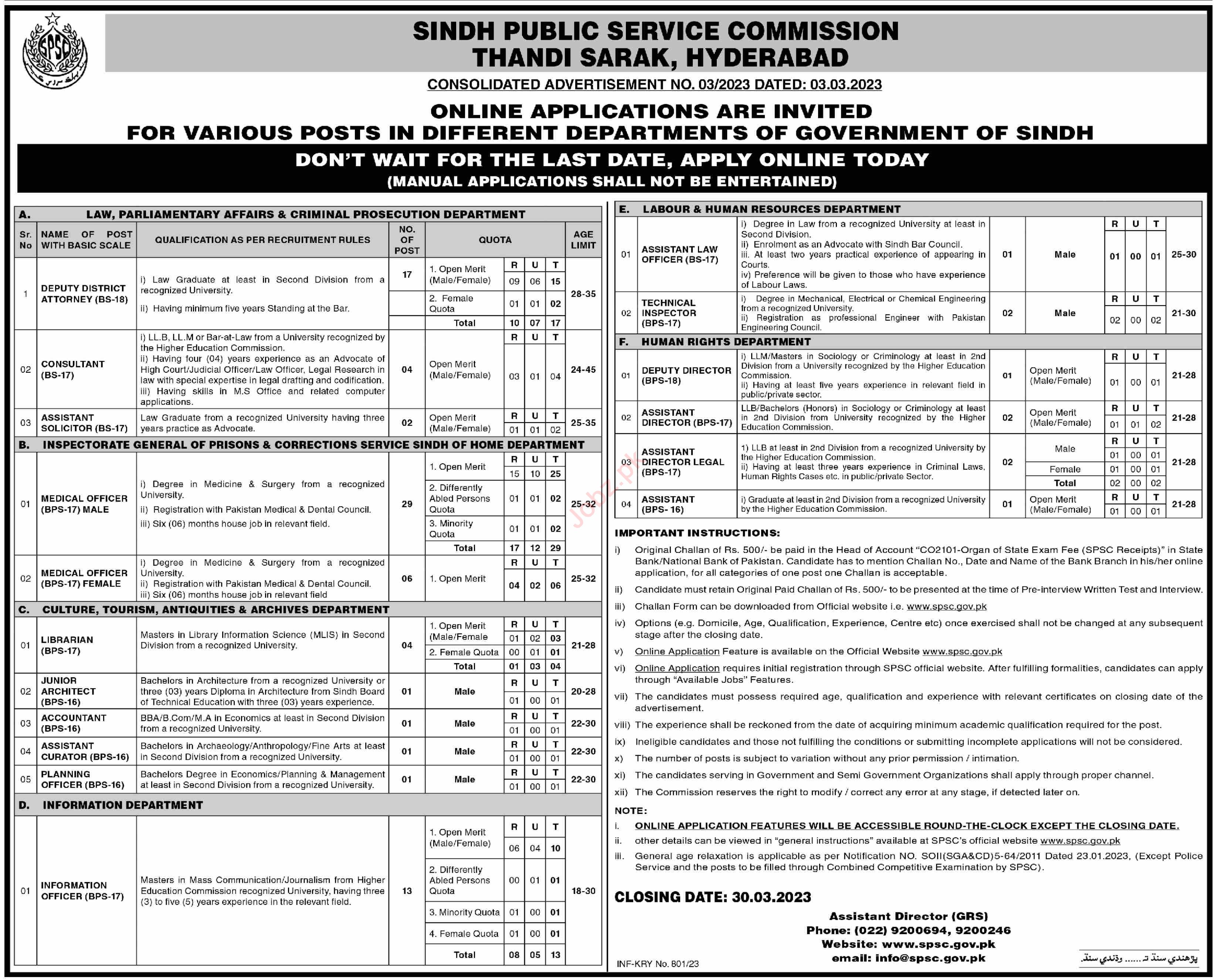 Sindh Public Service Commission Jobs 2023