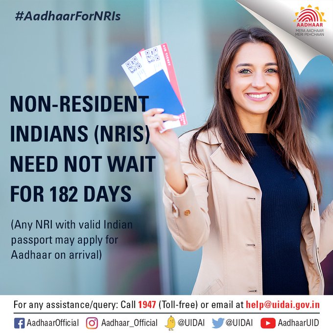 NRIs Do not have to Wait for Over 6 Months to Apply for Aadhaar