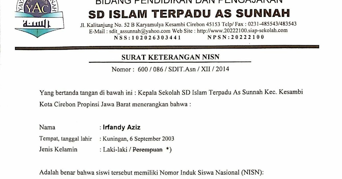 Contoh Surat Rekomendasi Sekolah Untuk Siswa Doc Nusagates