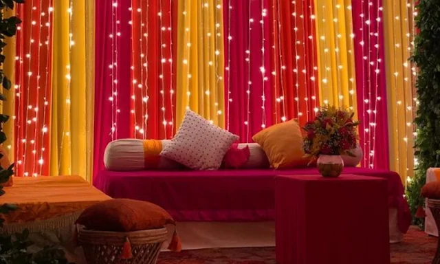 Simple Haldi Decoration With Lights