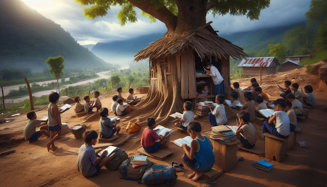Siswa sekolah yang tidak memiliki bangunan yang layak