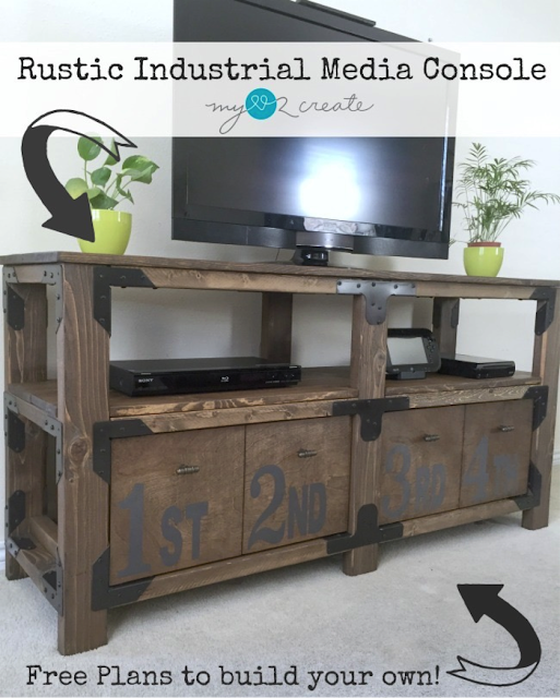 Free Plans to build a beautiful Rustic Industrial Media Console, MyLove2Create