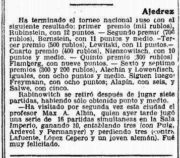 Recorte de prensa en la Vanguardia sobre Max Adolf Albin, 15 de octubre de 1912