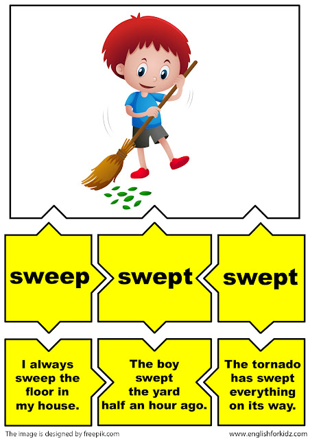 irregular verbs flashcards, verb sweep