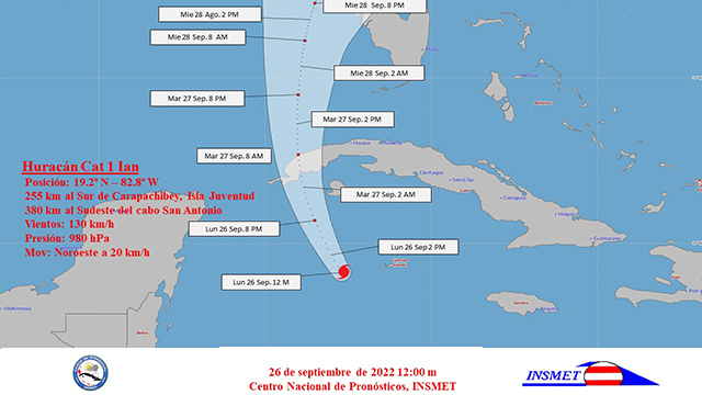 Huracán Ian impactará por la parte occidental de Pinar del Río la noche de este lunes y la madrugada del martes