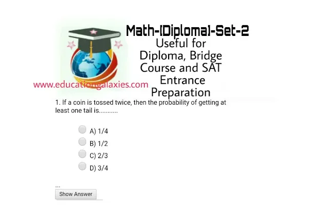 Multiple Choice Questions of Math For Diploma Entrance Exam