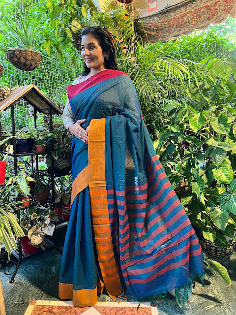 Peacock Cotton puneri with Ganga Jamuna border