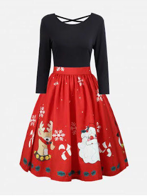 Plus Size Christmas Criss Cross Print Dress