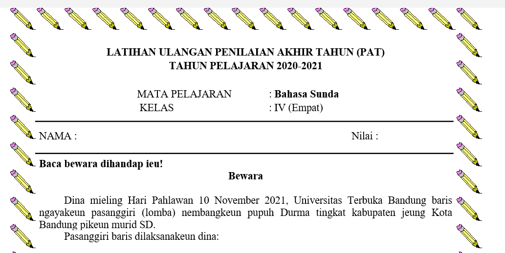 Soal Pat Bahasa Sunda Kelas 4 Semester 2 Kurikulum 2013 Tahun 2021 Info Pendidikan Terbaru