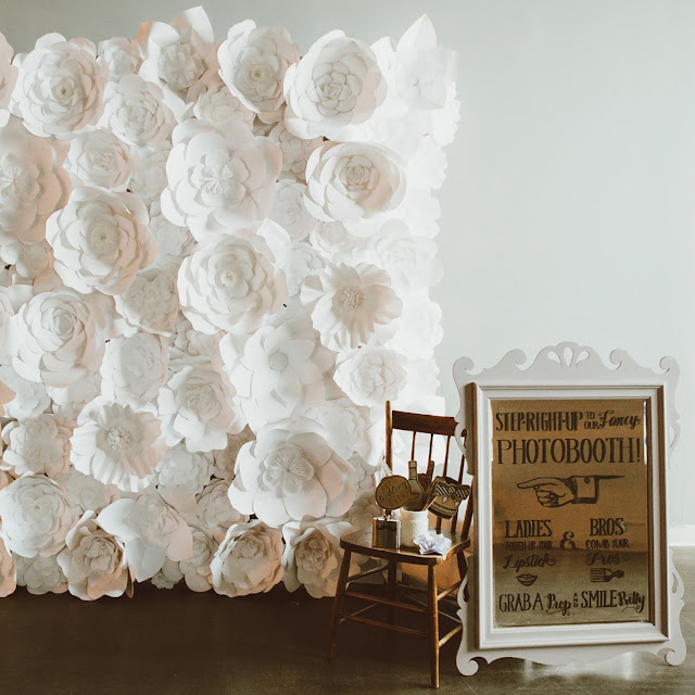 pretty bohemian wedding decor inspiration | handmade paper flower backdrop for photo booth