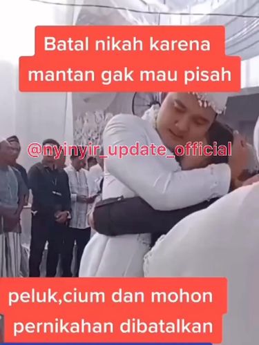 Unggahan viral di media sosial, seorang pengantin pria memeluk seorang wanita bikin heboh warganet. Foto: Dok. Instagram @nyinyir_update_official.