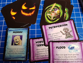 Trapwords game cure and monster card examples 