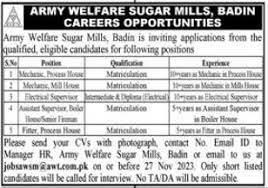 Most Recent Vacancies in Army Welfare Sugar Mills in Pakistan 2023 Apply Online -Techymix
