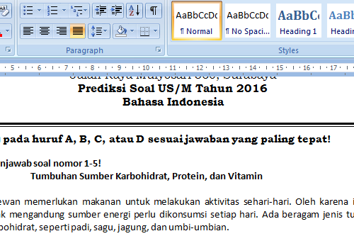 Soal Prediksi Bahasa Indonesia Us Sd/Mi 2016