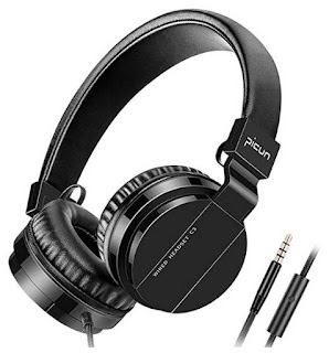 Picun Wired Headphones with Microphones for Computer Smartphones Tablet Laptop MP3/4,Earphones Over Ear Stereo Headsets with Deep Bass for Kids Teens Adults Black