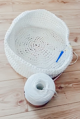 A half-way made crocheted basket