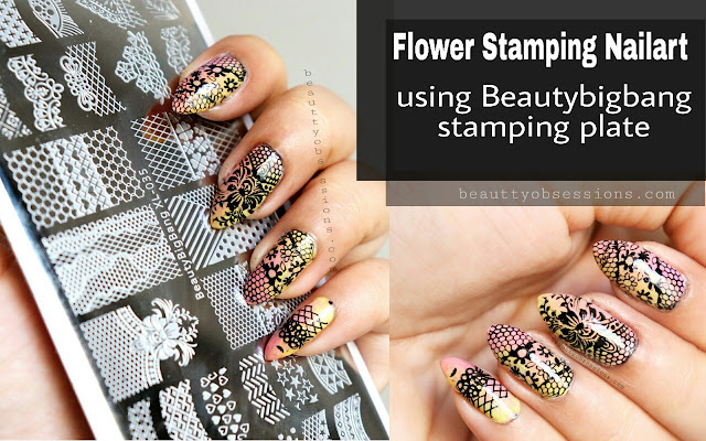 Flower Stamping Nailart Using Beautybigbang Rectangular Flower Theme Stamping Plate.. (video inside)