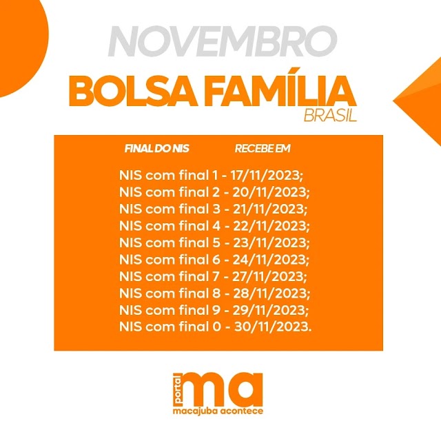 Veja o calendário do Bolsa Família de Novembro 2023 completo 