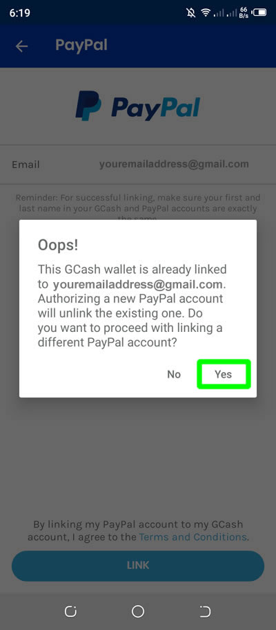 confirm re linking paypal to gcash