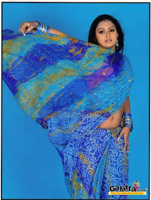 South Actress Vindhya in Blue Bandhani Print Saree