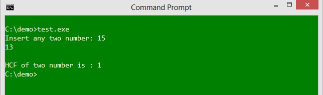 C programs, c programming, c examples, find HCF of two numbers