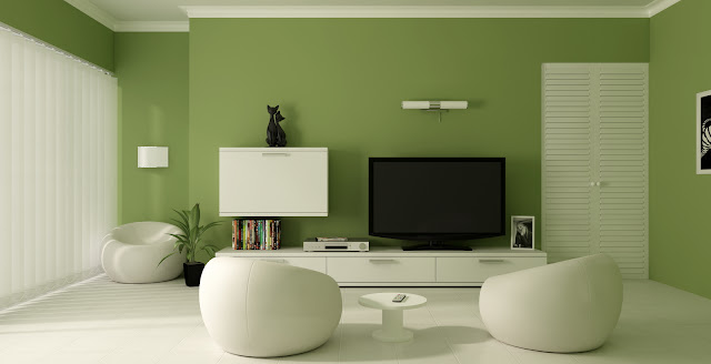 dekorasi ruang tamu moden dengan nuansa hijau