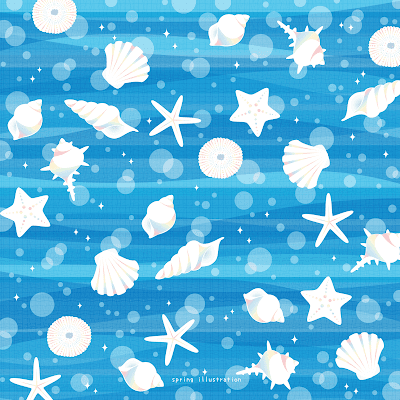 【貝殻】モノのおしゃれでシンプルかわいいイラストましかく(正方形)壁紙・背景