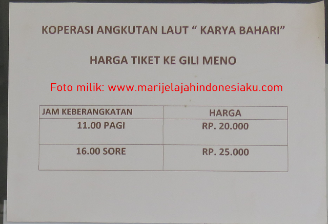 Jadwal dan Harga Tiket Kapal Penyeberangan Bangsal ke GIli Meno