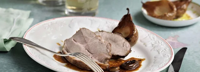 Roast neck of pork with pear