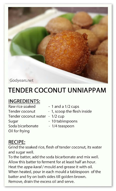 Tender Coconut Unniappam recipe