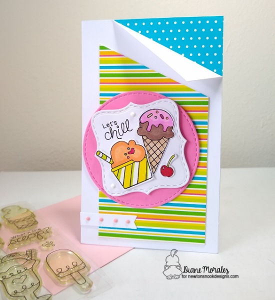 Let's Chill by Diane features Summer Scoops, Summertime, Circle Frames, Frames Squared, and A7 Frames & Banners by Newton's Nook Designs; #inkypaws, #newtonsnook, #summercards, #cardmaking, #icecreamcards