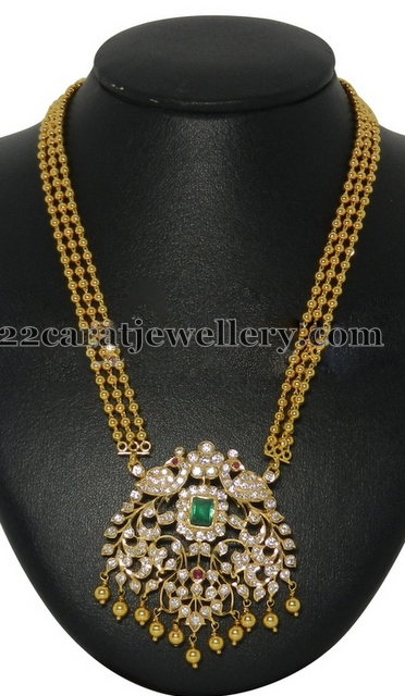 Diamond Peacock Locket with Gold Haram