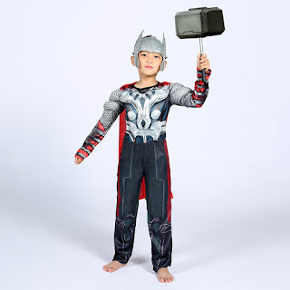 Thor super eroe marvel avengers justice league Costume imbottito con muscoli + mantello + maschera elmo di Carnevale cosplay travestimento a tema per bambini misura taglia età 4 5 6 7 8 9 10 11 anni.