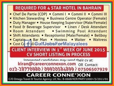 4 Star Hotel Jobs for Bahrain