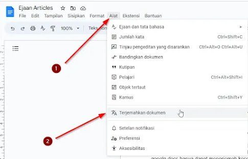 Cara Translate di Google Docs