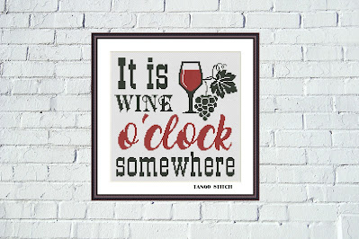 It is wine o'clock somewhere funny kitchen cross stitch pattern