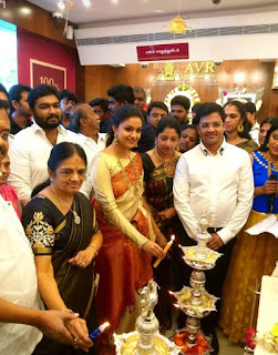 Keerthy Suresh in Saree with Cute and Lovely Smile at Opening of AVR Jewellers in Attur