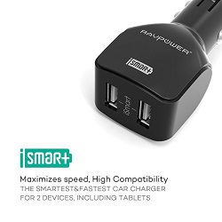 RAVPower 24W 4.8A Dual USB Car Charger with iSmart Technology for iPhone 6S iPad Samsung Galaxy LG Nexus Motorola Blackberry Nook External Batteries and More