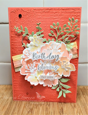 Rhapsody in craft,#rhapsodyincraft,blending blush technique,Calypso Coral,Textured Floral,Textured Floral Dies,Blending Brushes,Birthday Card,Exposed Brick 3D embossing Folder,Stripes and Splatters 3D Embossing folders,Blending Brushes,Stampin' Up, #artwithheart,