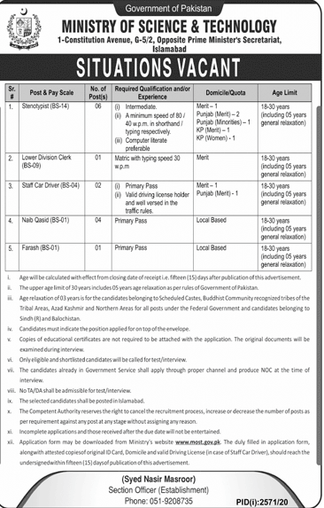Ministry Of Science And Technology Latest Jobs in Pakistan - Download Job Application Form - www.most.gov.pk