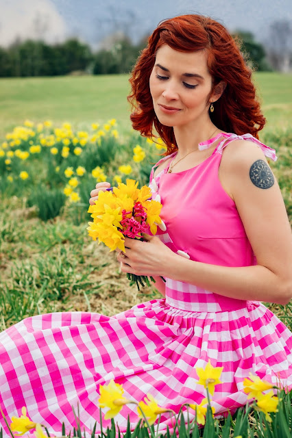 Unique Vintage 1950s Light Pink & White Gingham Hamilton Swing Dress