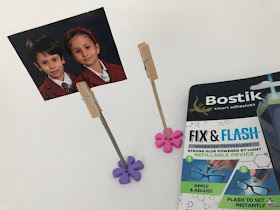 Mini peg photo holders with Bostik