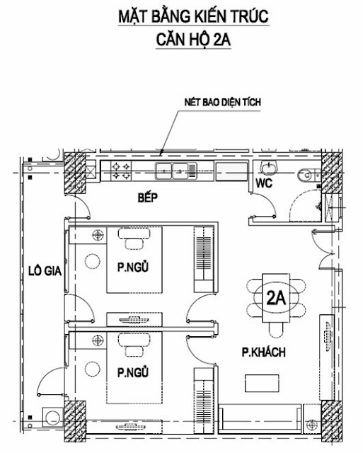 Thiết kế căn 2A chung cư Intracom Trung Văn