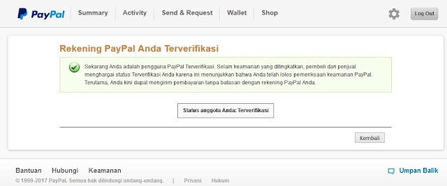 Status Akun PayPal Terverifikasi