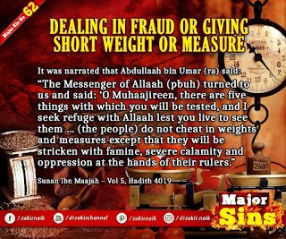 MAJOR SIN. 62. DEALING IN FRAUD OR GIVING SHORT WEIGHT OR MEASURE